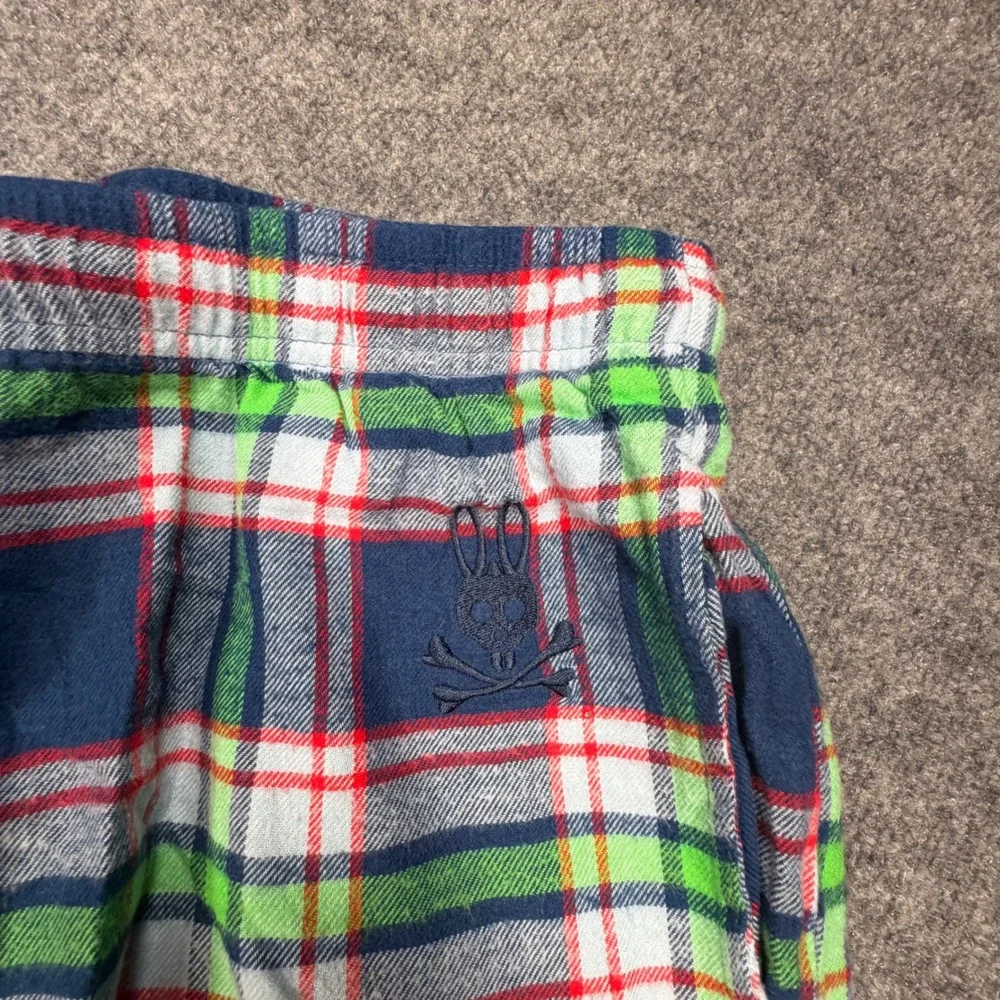 Psycho Bunny Mens Large Plaid Pajama Pants Navy Blue Green Cotton Rayon 0616